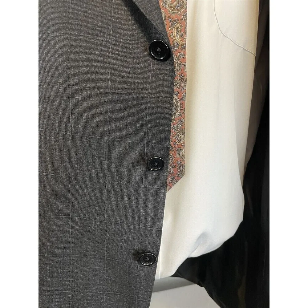 Daniel Cremieux 48R USA MADE‎ Loro Piana Wool Gray Windowpane 3Btn Blazer Jacket